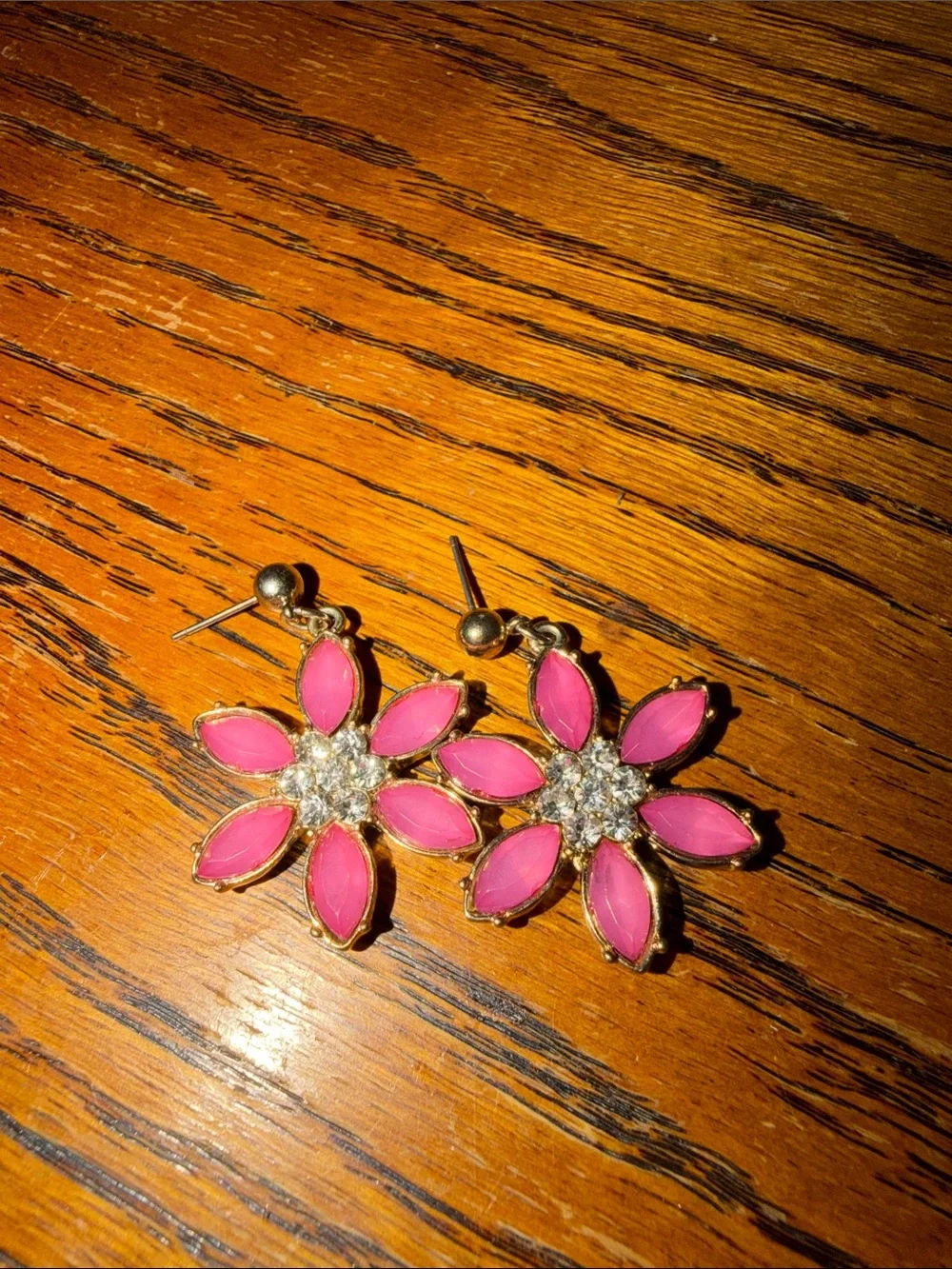 Pink Flower Crystal Drop Earrings - Women Jewelry